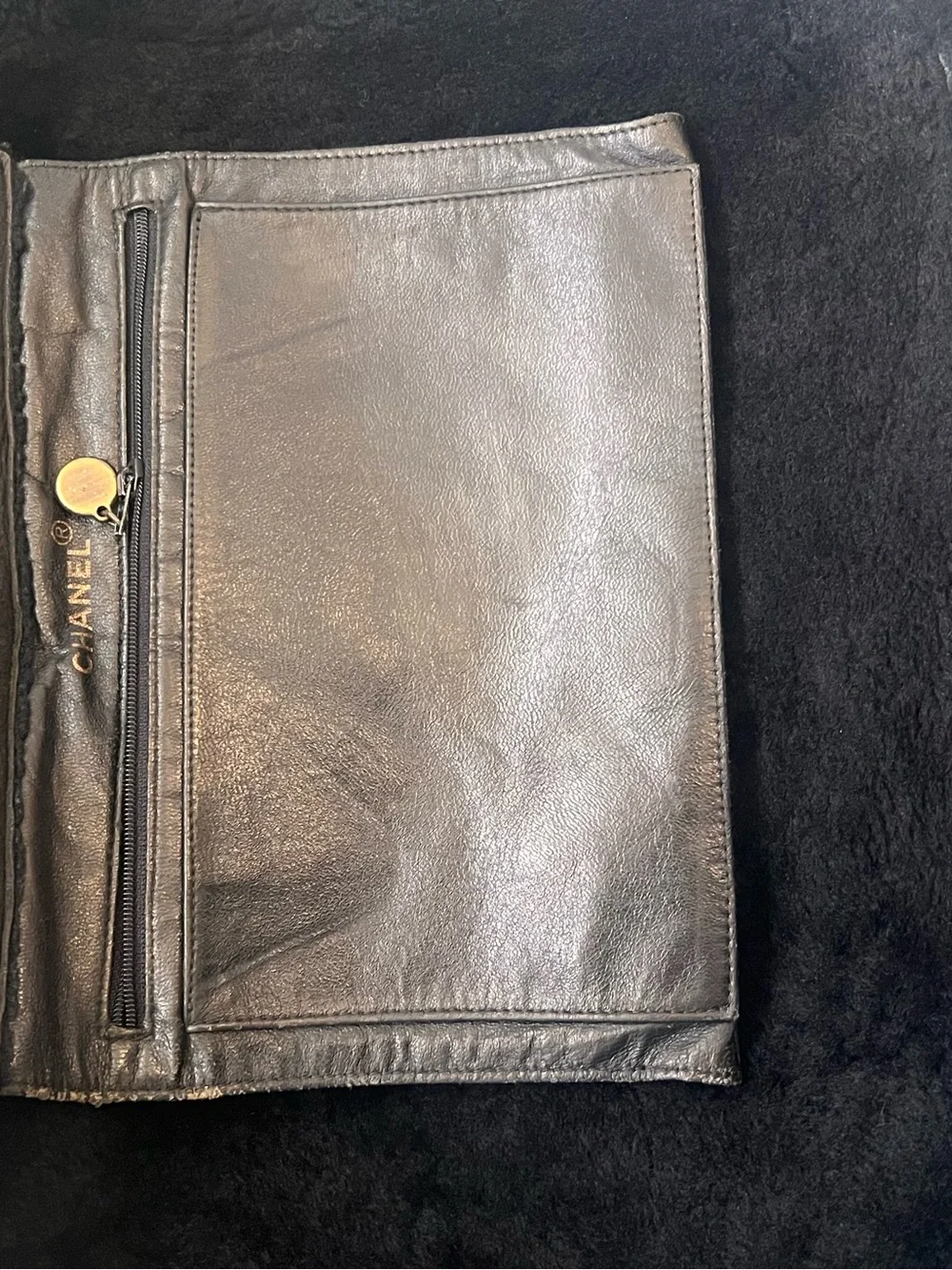 CHANEL Black Mouton Suede Shearling Bag Vintage 90s